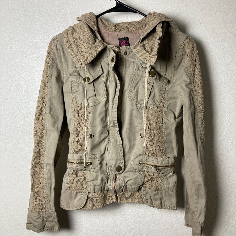 3/$20 2B Bebe Lace Trim Utility Jacket Size S